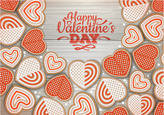 在木制背景上的情人节饼干俯视图图片下载