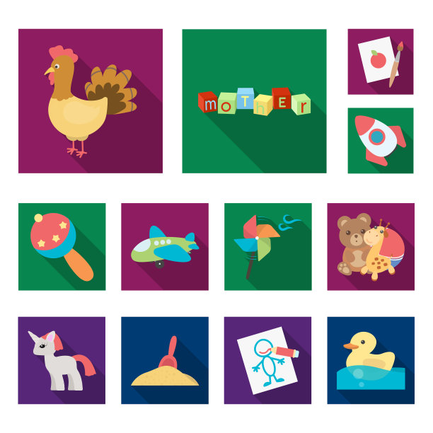 儿童玩具平面图标集合图片下载