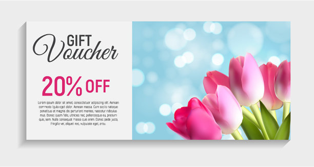礼品券卡模板与鲜花3d图片下载