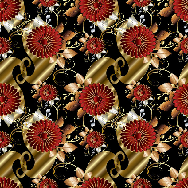 花涡纹无缝模式黑色图片下载