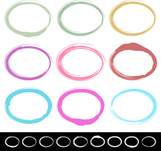 9个不同的椭圆与画笔描边轮廓图片下载