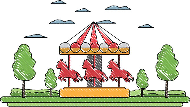 有趣的涂鸦机械骑马嘉年华素材图片