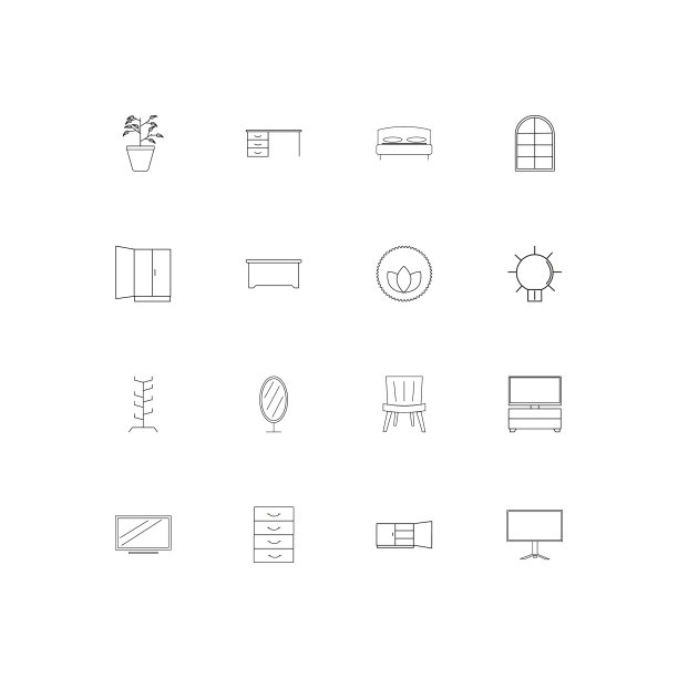 家具简单的线性图标设置概述图标图片下载