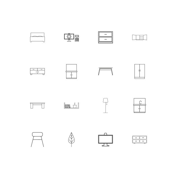 家具和家庭口音线性薄图标集图片下载