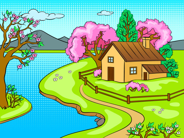 春季山水波普艺术图片下载