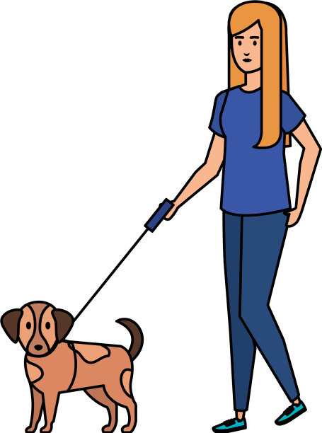 年轻女子遛狗图片下载