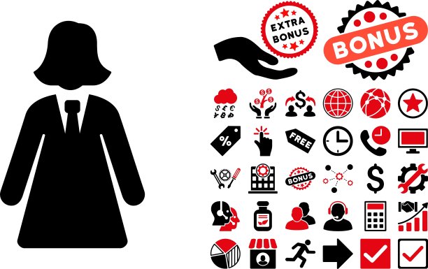 商务女士扁平图标与奖金图片下载