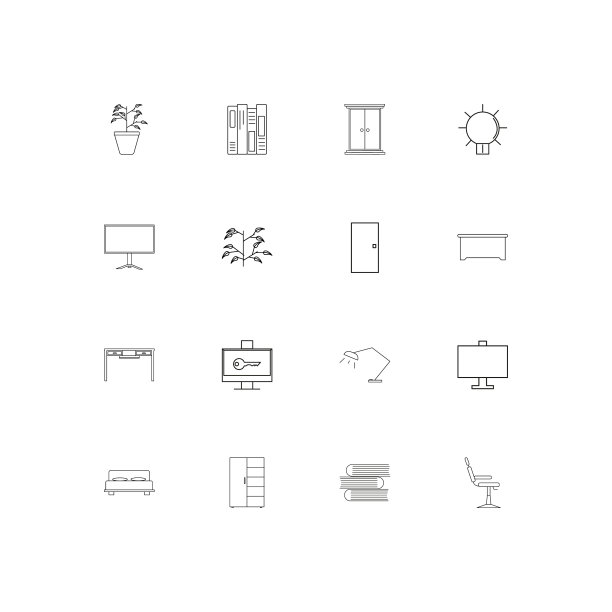 家具和家庭口音线性薄图标集图片下载