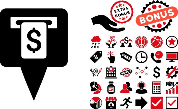 带有点的自动取款机地图指针扁平图标图片下载