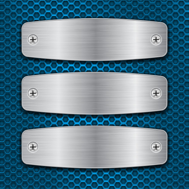 金属拉丝板与螺丝在蓝色图片下载