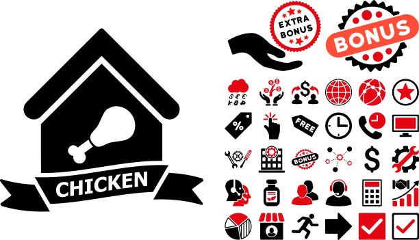 鸡肉咖啡馆扁平图标，含赠品图片下载