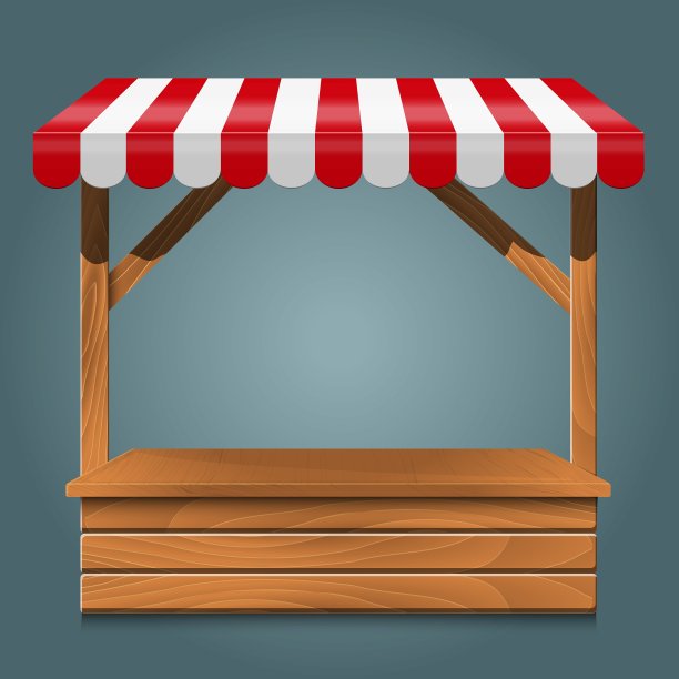 有红色遮篷和木架子的街边摊位图片下载