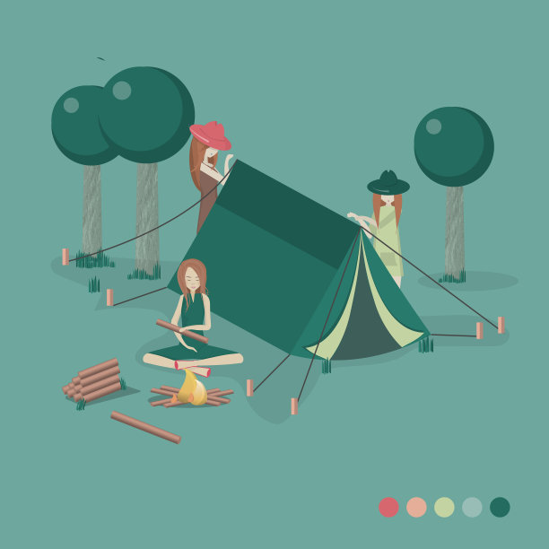 在森林里露营的女孩图片下载