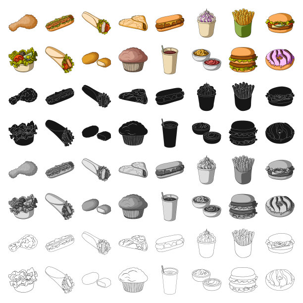 快餐套餐图标卡通风格大图片下载