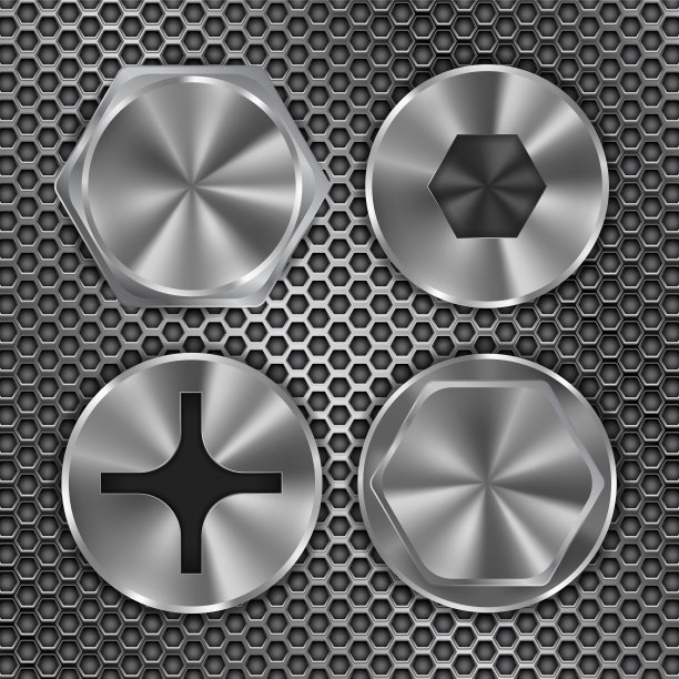 金属穿孔背景上的螺钉头图片下载