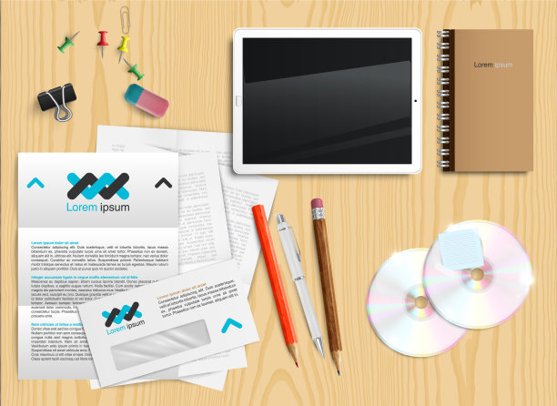 逼真的办公桌与不同的对象图片下载