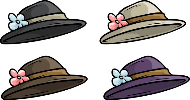 卡通女人老复古的帽子图标集图片下载