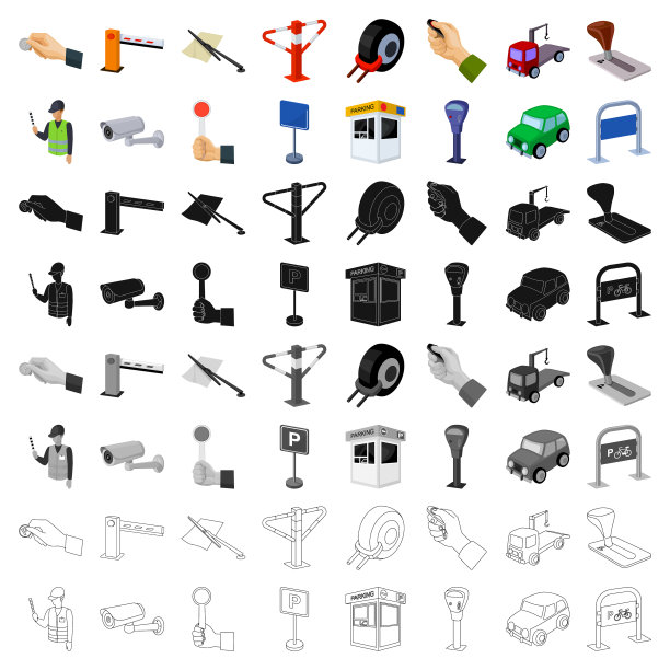 停车场设置图标，卡通风格大图片下载