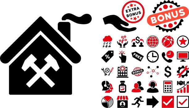 带赠品的锻造建筑扁平图标图片下载