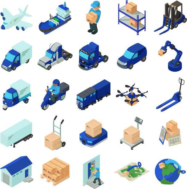 物流和交付图标设置等距风格图片下载
