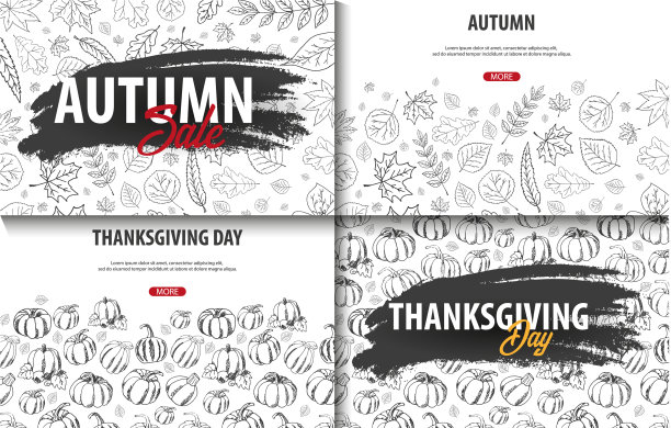 一套秋季背景与手绘南瓜图片下载