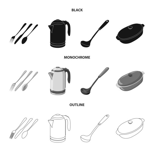 孤立对象的厨房和厨师标志集图片下载