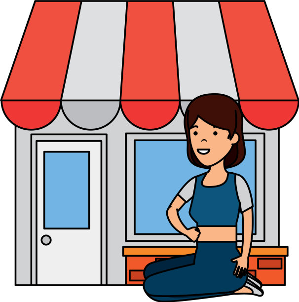 年轻女子荷花位置与商店大楼图片下载