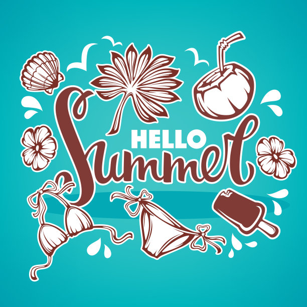 你好夏季热带背景与棕榈树图片下载