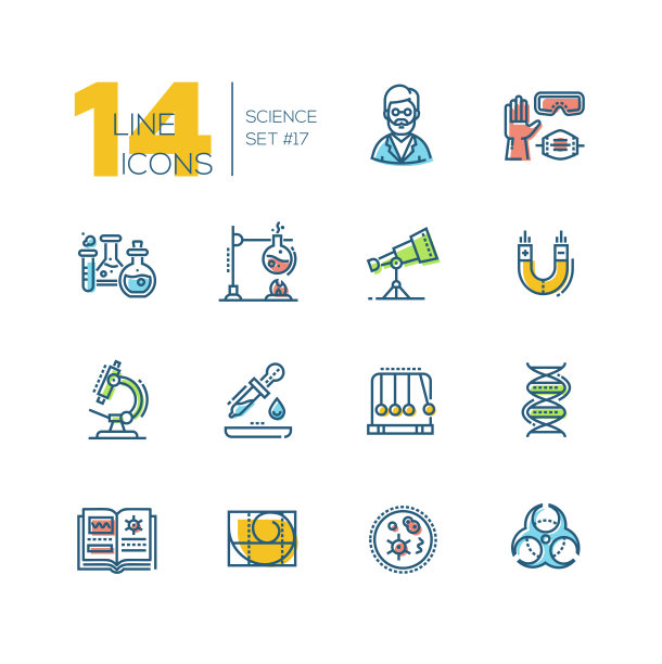 科学彩色现代单线图标集图片下载