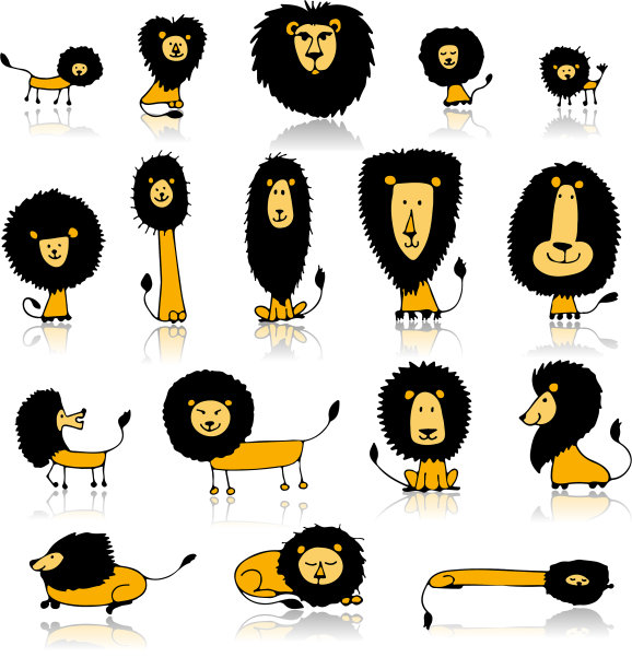 有趣的狮子设置草图为您的设计图片下载