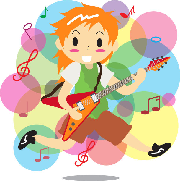 年轻男孩玩电吉他摇滚幸福爱情图片下载