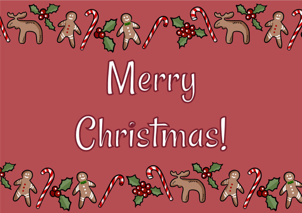 圣诞快乐，Holly和姜饼干明信片图片下载