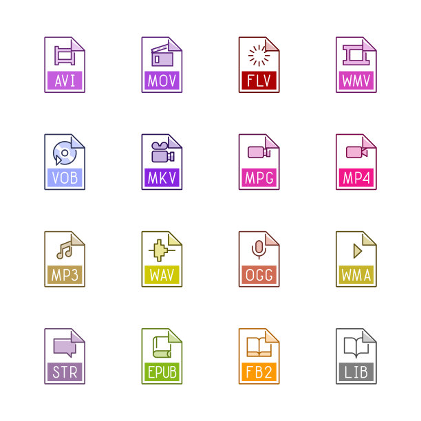 文件类型图标-视频，声音和书籍图片下载