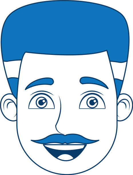 男人卡通与蓝色头发的脸肖像图片下载