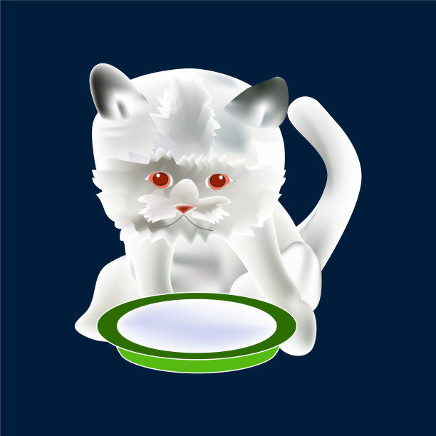 猫和盘子与牛奶的图标符号设计白色图片下载