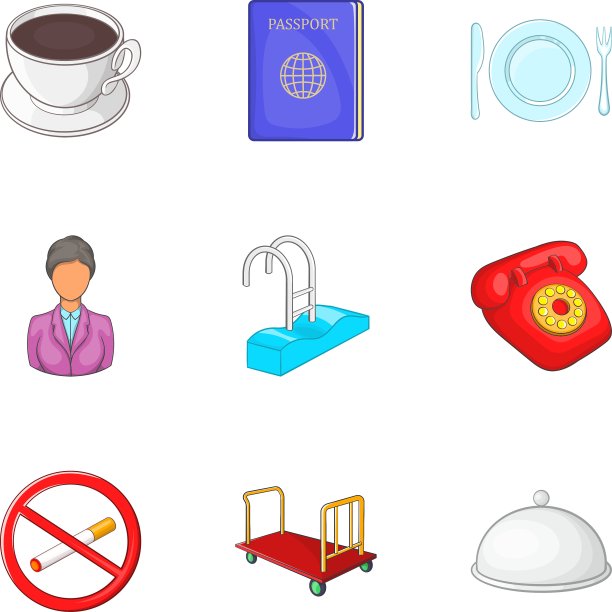 酒店图标设置卡通风格图片下载