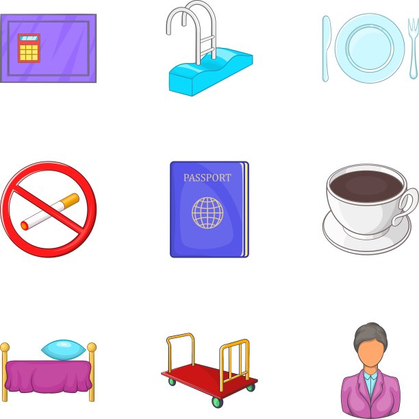 入住酒店图标设置卡通风格图片下载