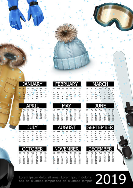 冬季运动2019年日历海报图片下载