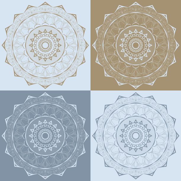 一套4装饰曼陀罗与花卉装饰图片下载