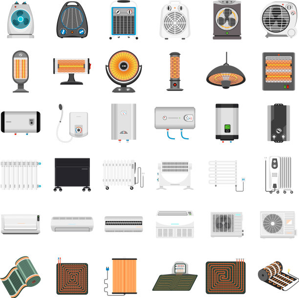 电加热器图标设置扁平式图片下载