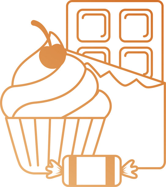 美味的纸杯蛋糕，还有巧克力棒和糖果图片下载