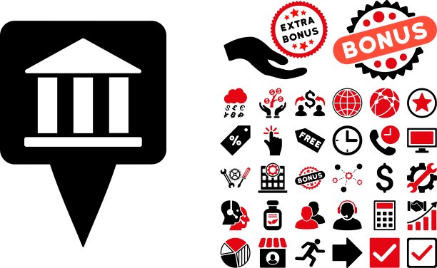 银行大楼指针扁平图标及赠品图片下载