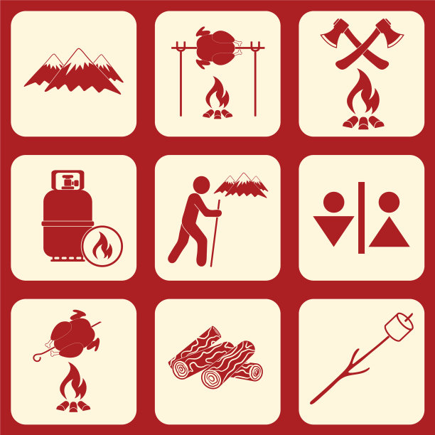 一套旅行和露营设备图标图片下载