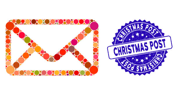 拼贴信封图标与纹理圣诞邮政图片下载