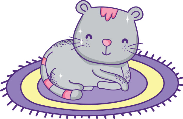 可爱的小猫坐在圆地毯卡通图片下载