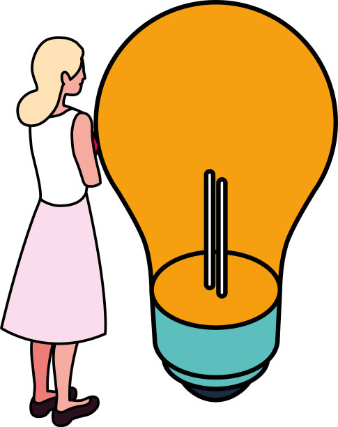 白底上有灯泡的女商人图片下载