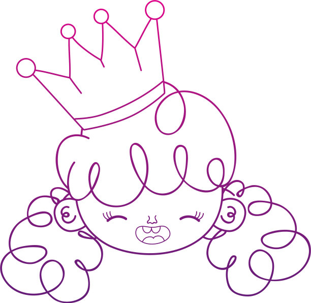 退化轮廓快乐的女孩头戴皇冠和图片下载