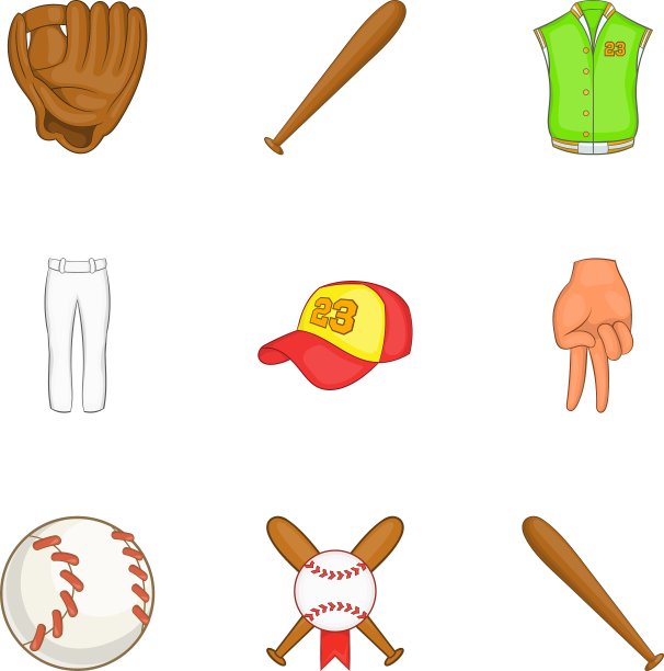 冠军与蝙蝠图标设置卡通风格图片下载