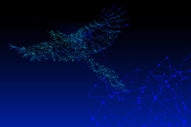 粒子，几何艺术，线和点的鸟飞行抽象插图。图片下载