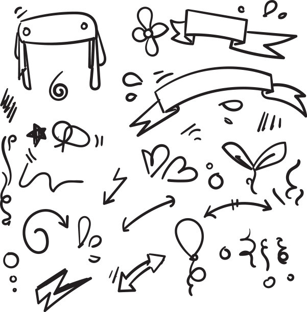 手绘集合元素涂鸦与黑色线上图片下载